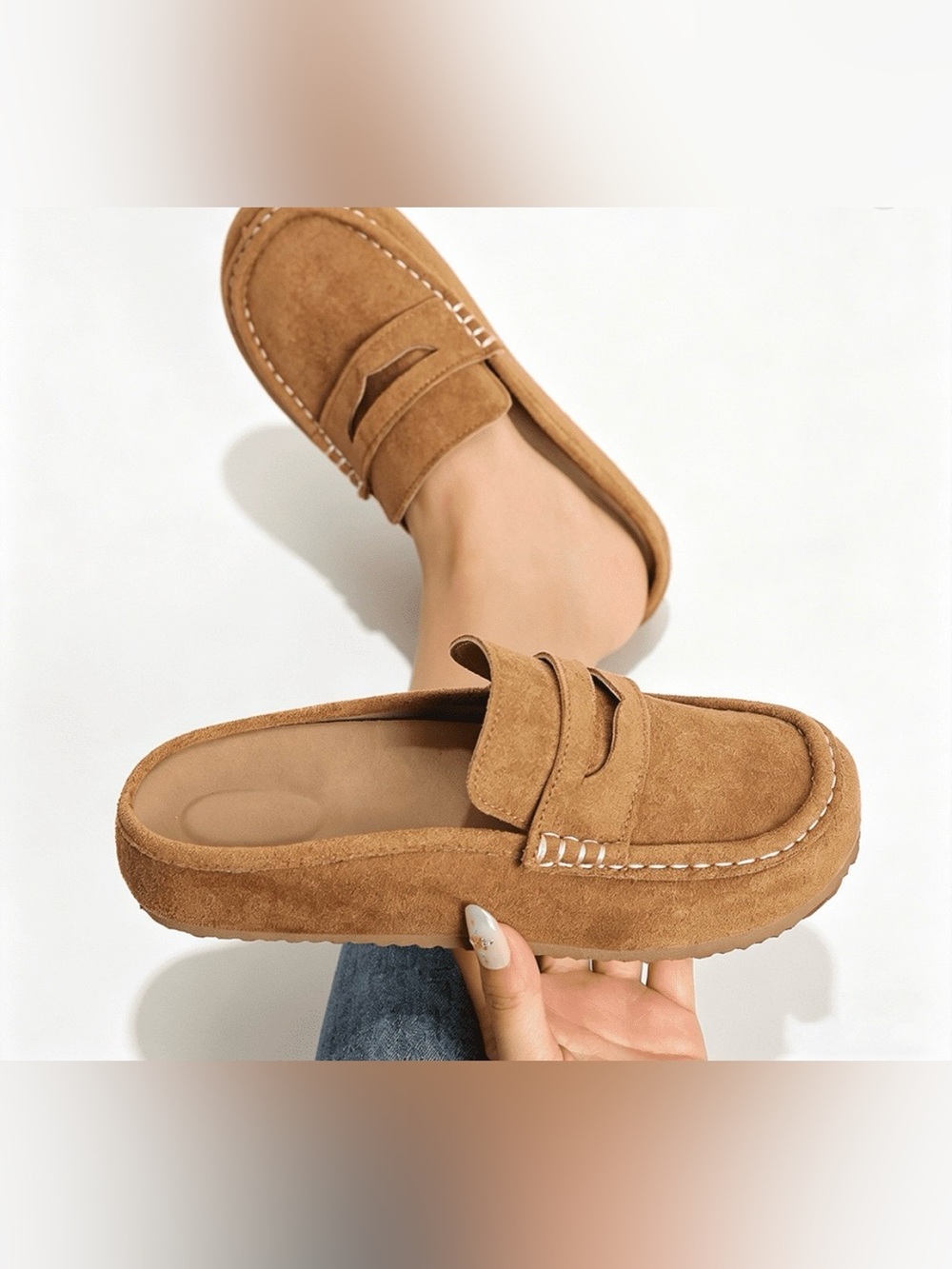 Women's BRAND NEW Faux Suede Penny Loafer Mule Clogs, Casual Backless Loafers - Picture 5 of 6